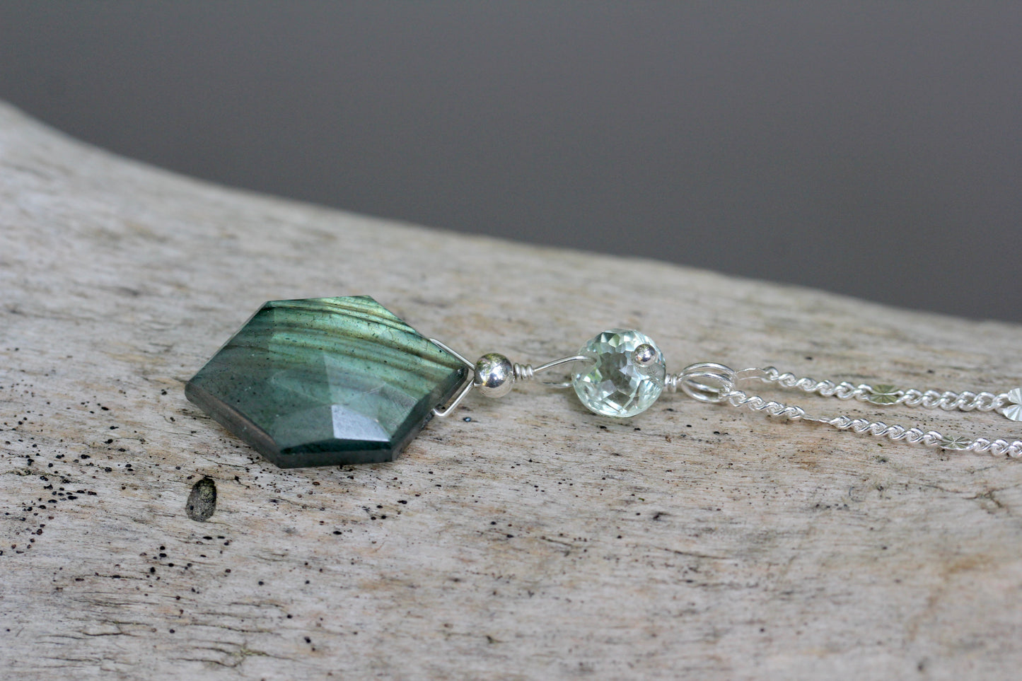 Labradorite Prasiolite Hexagon Drop Necklace