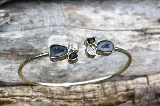 Geode Herkimer Diamond Silver Cuff Bracelet