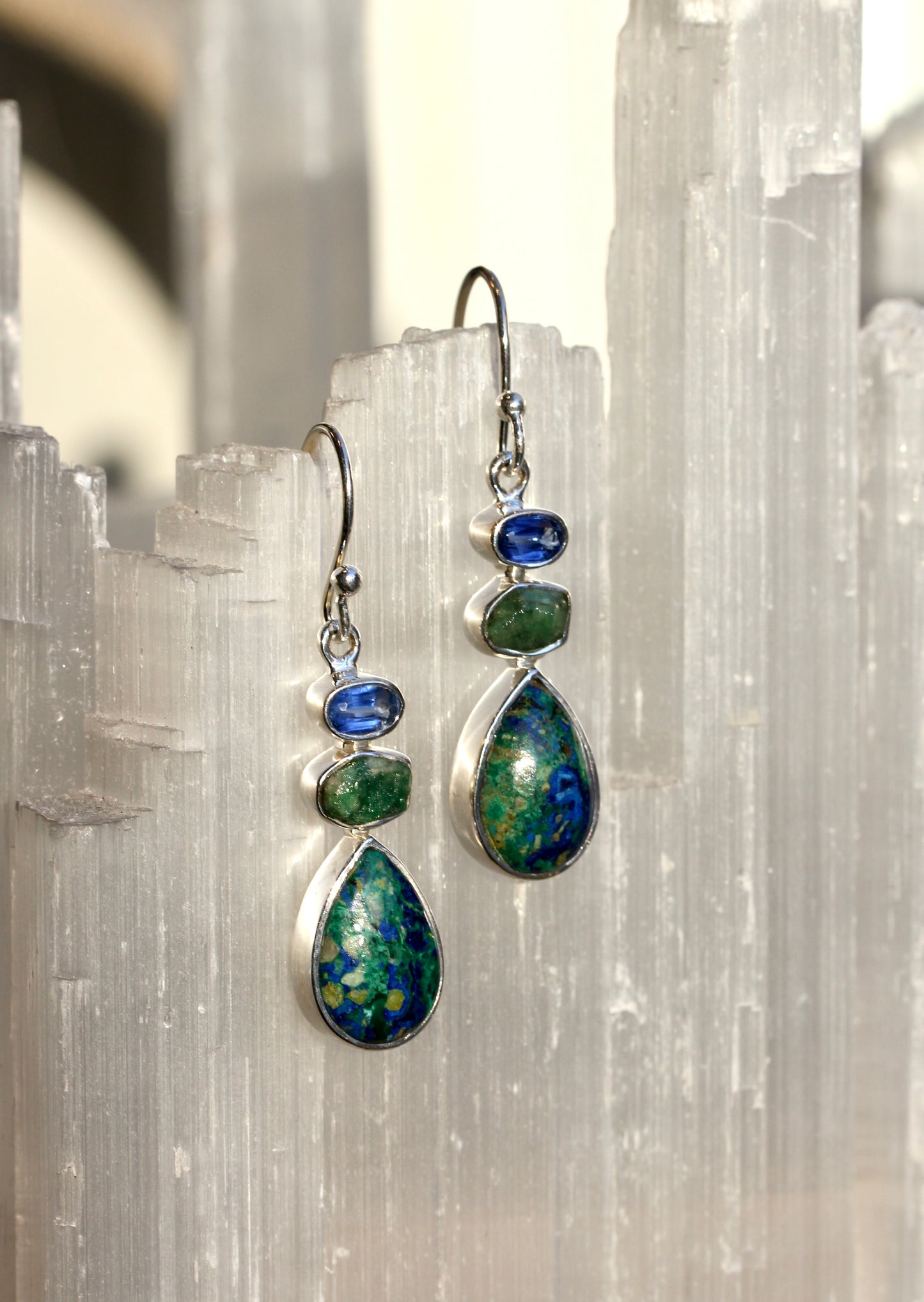 Azurite Malachite Emerald Kyanite Earrings