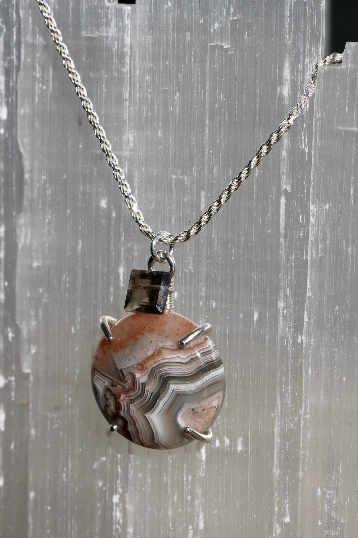 Crazy Lace Agate Smokey Quartz Necklace