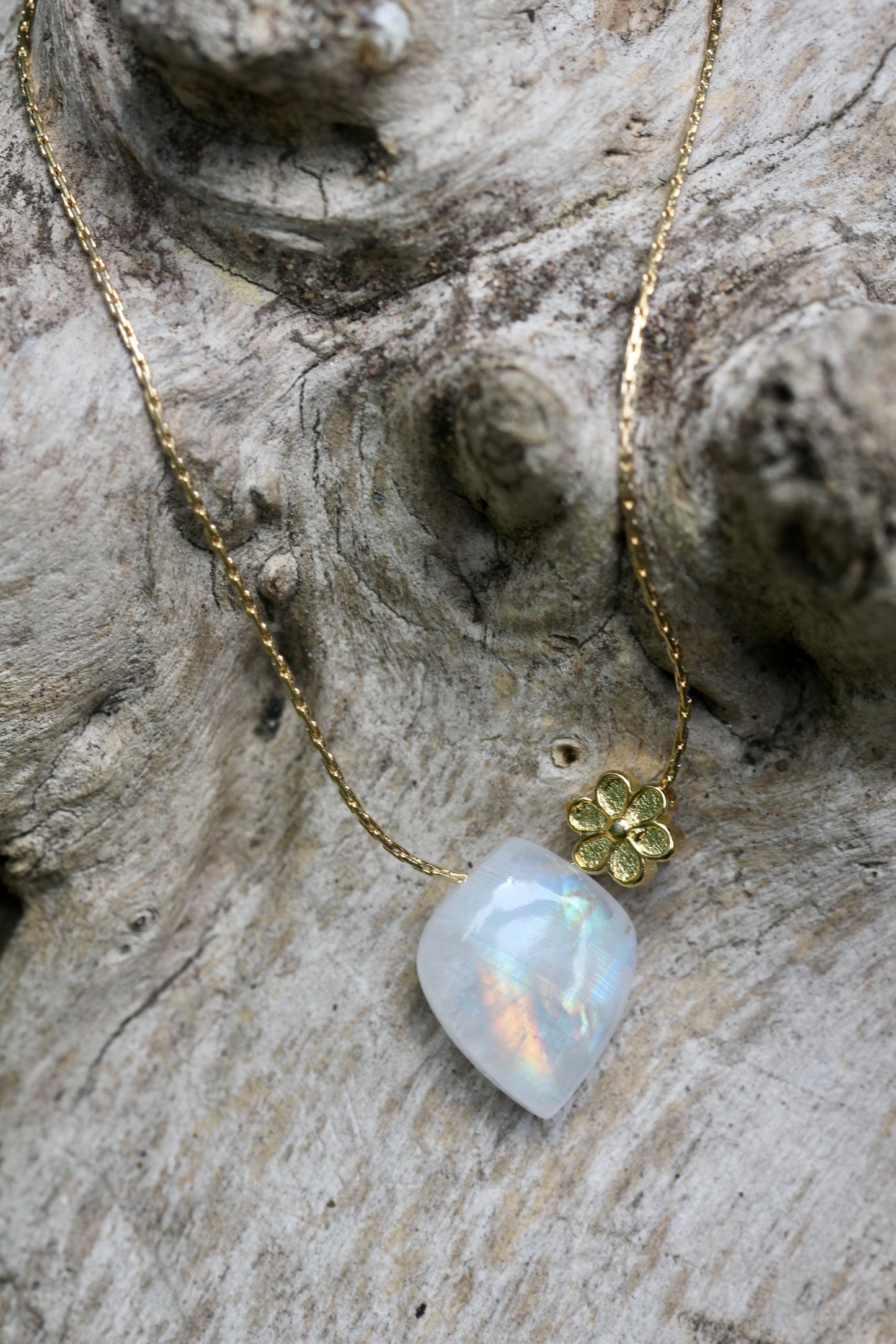 Rainbow Moonstone Floral Leaf Necklace