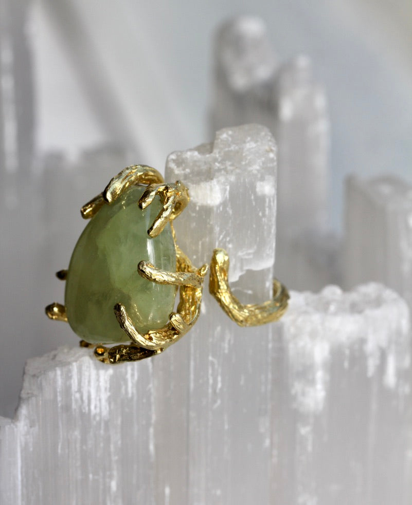 Prehnite pebble Branch Ring