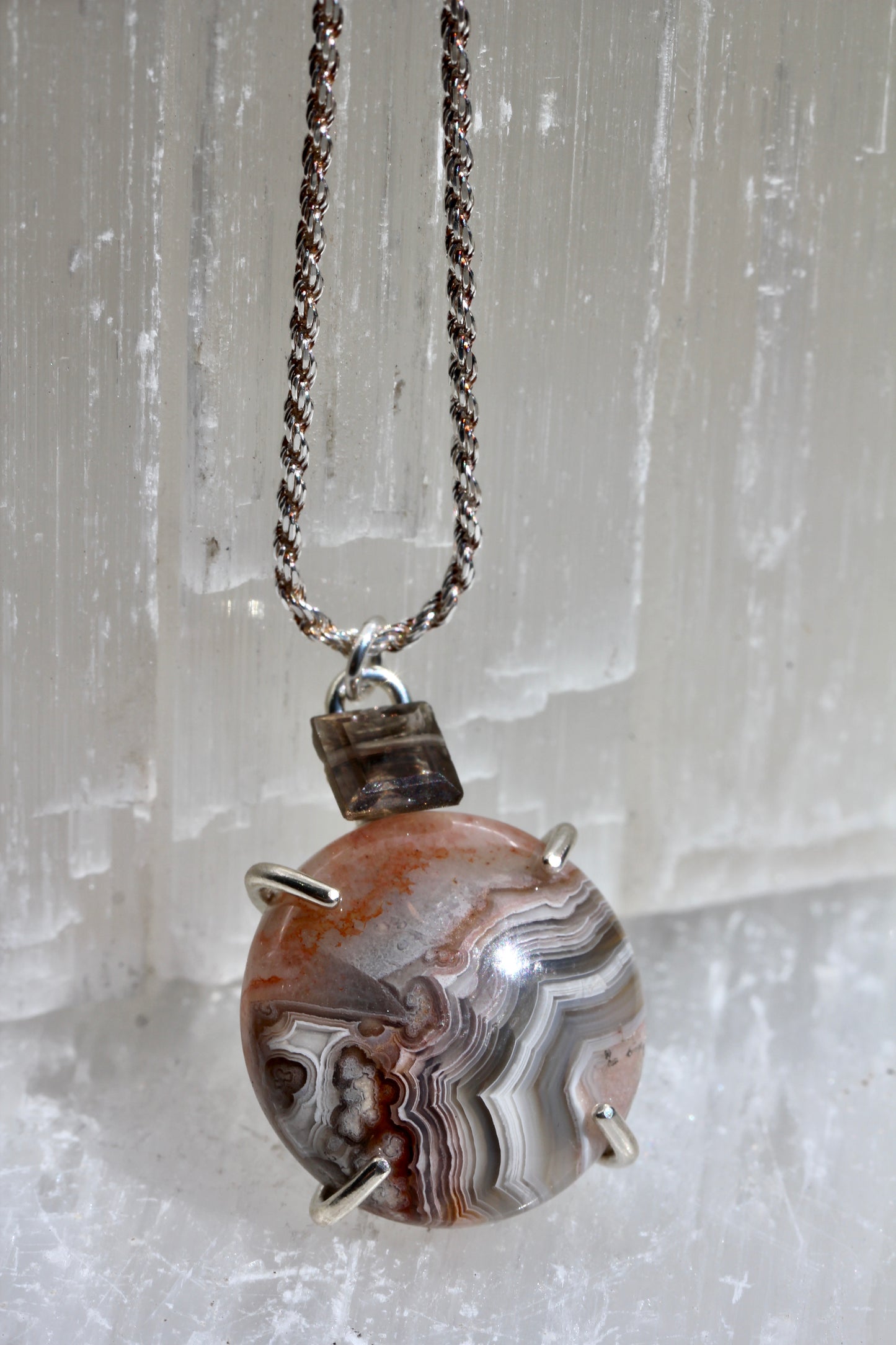 Crazy Lace Agate Smokey Quartz Necklace