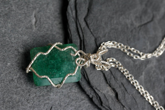 Emerald Silver Wrap Necklace