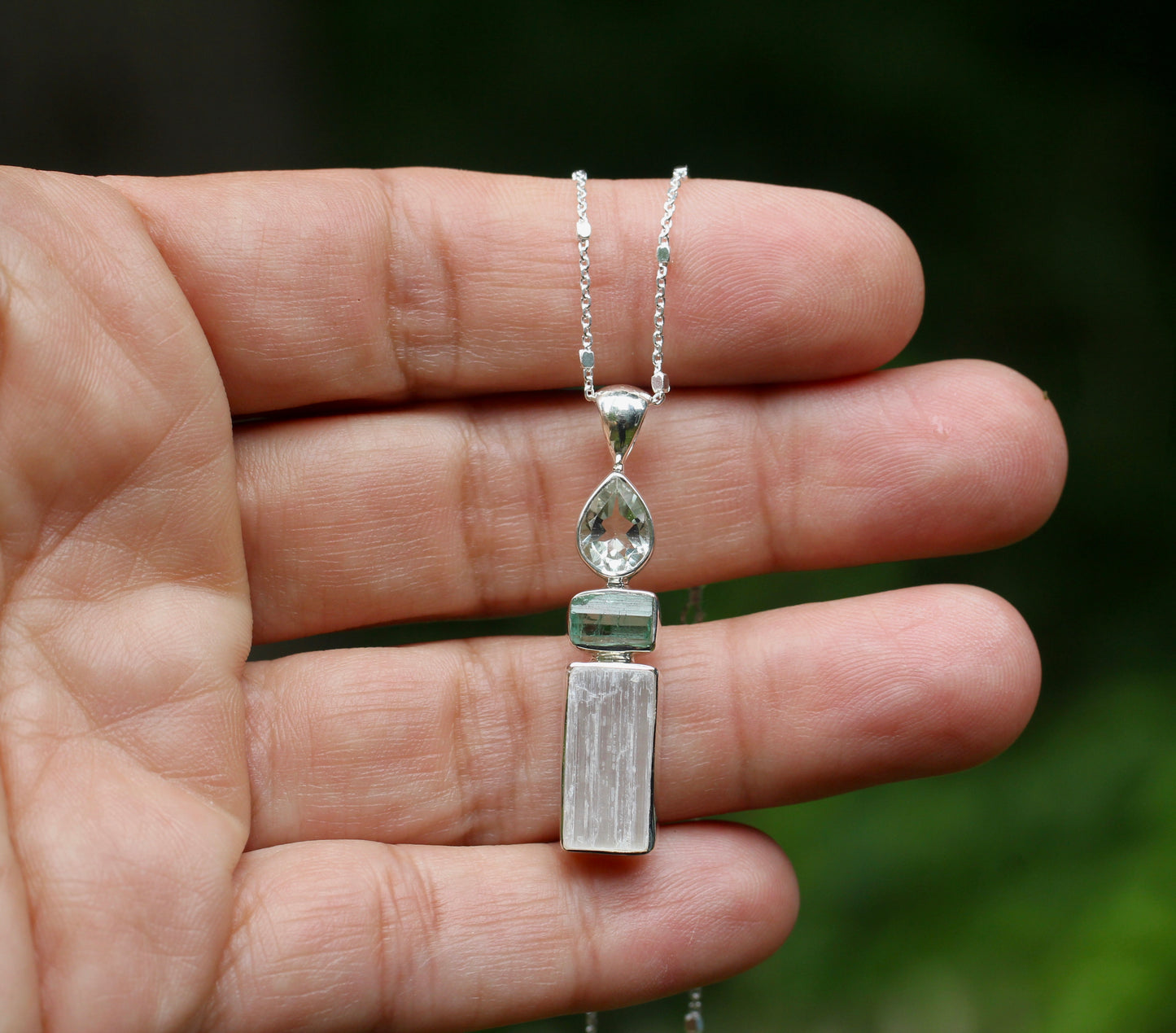 Selenite Tourmaline Prasiolite Necklace