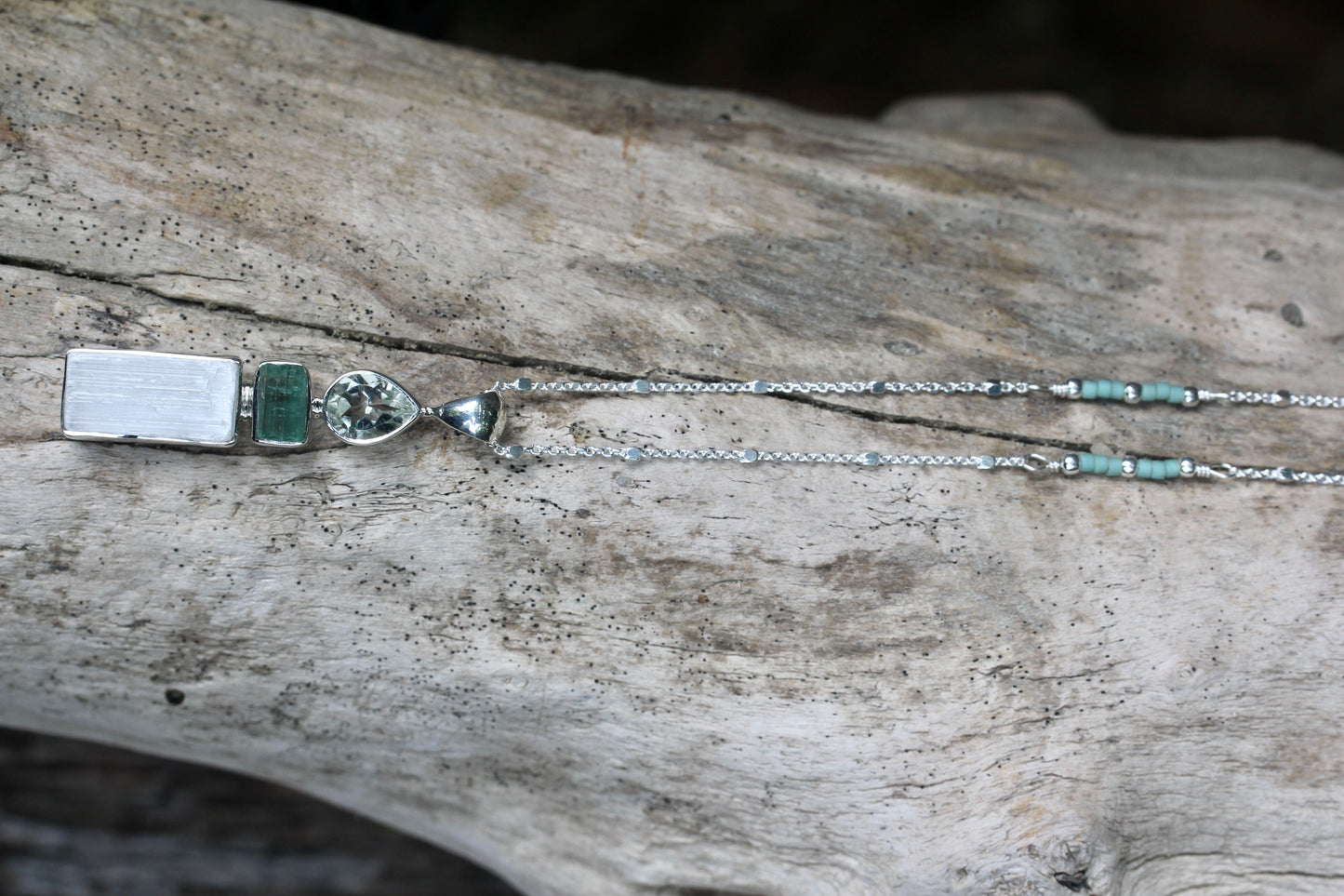 Selenite Tourmaline Prasiolite Necklace