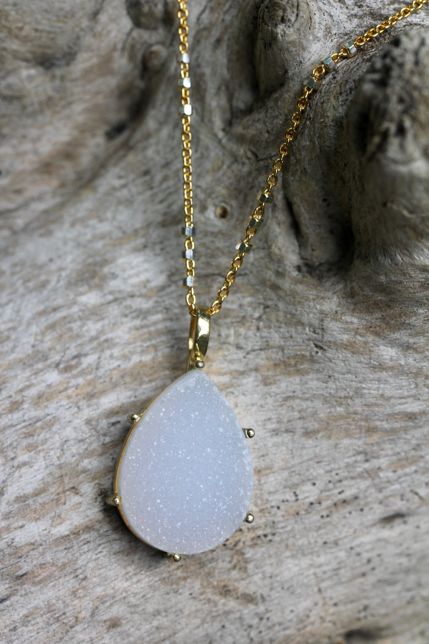 White Quartz Druzy Two Toned Necklace