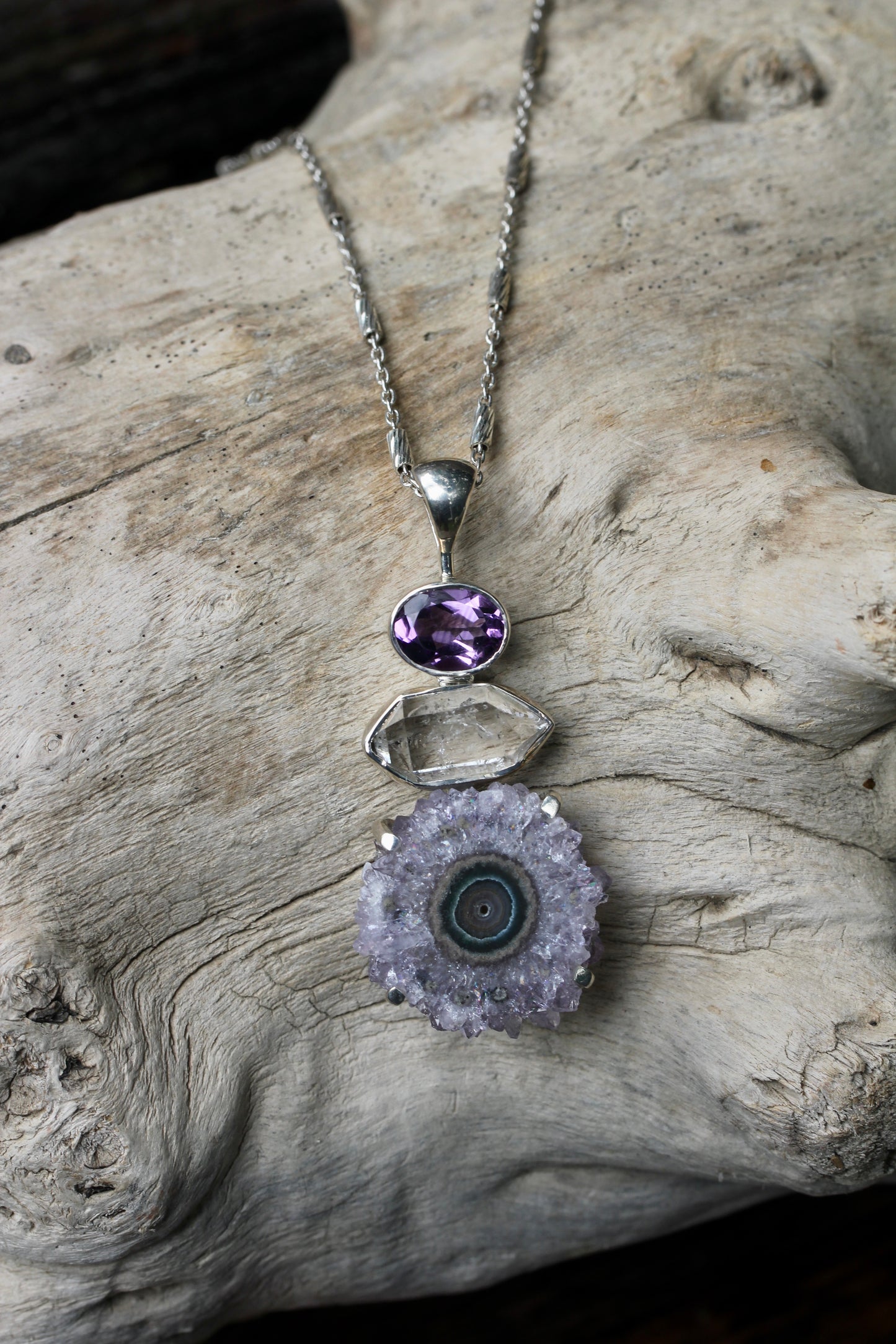 Amethyst Stalactite Herkimer Diamond Pendant