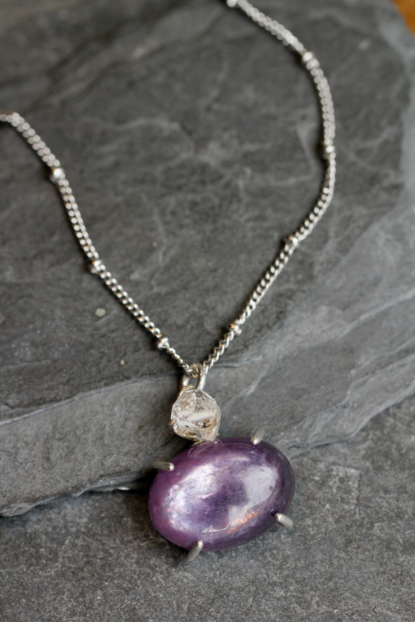 Lepidolite Herkimer Diamond Necklace