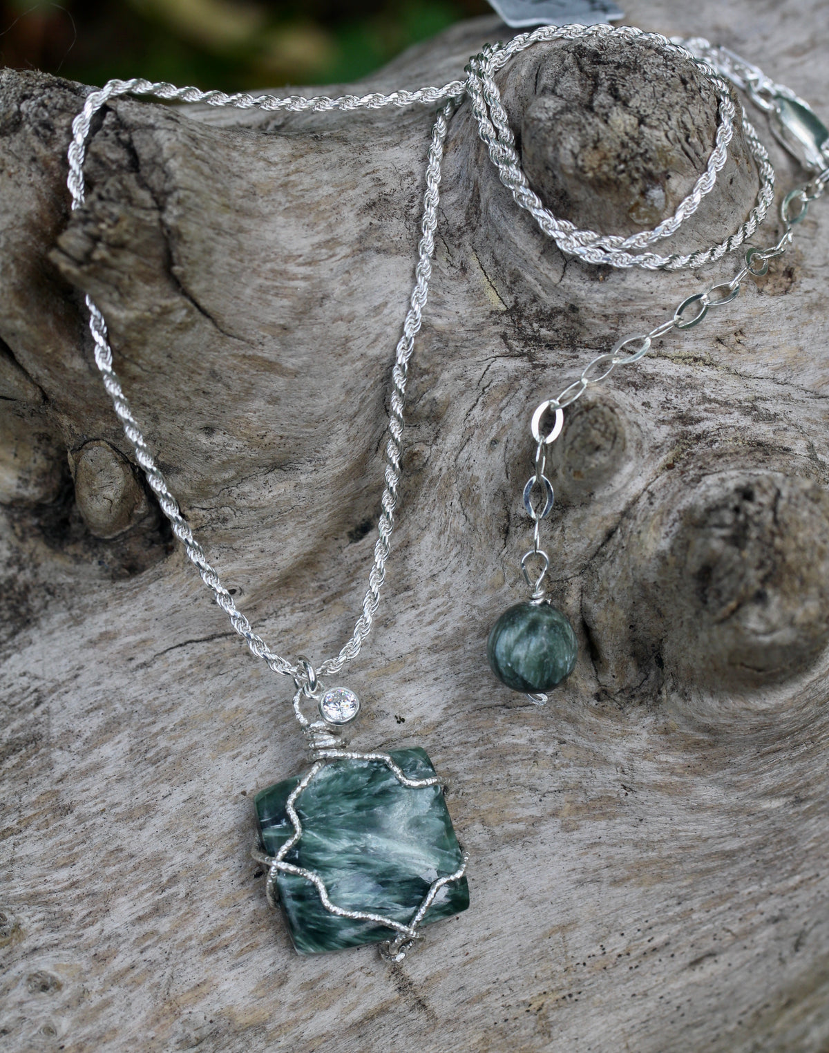 Seraphinite Silver Square Necklace