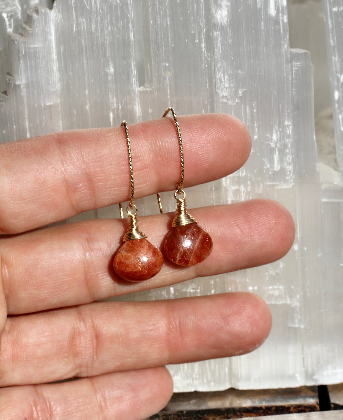 Sunstone Sparkle V Wire Gold Earrings