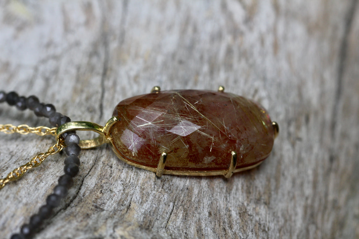 Rutilated Quartz Moonstone Beaded Chain Necklace