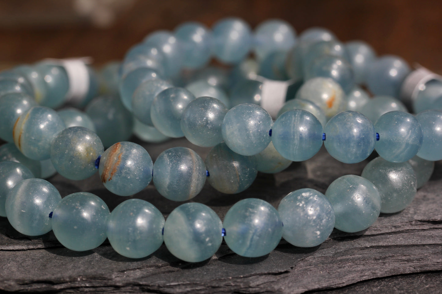 Blue Calcite Bead Stretch Bracelet