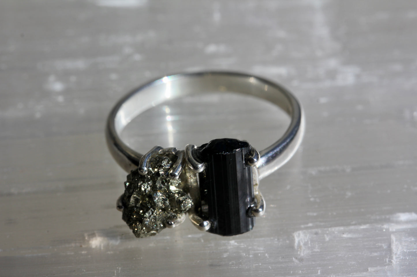 Black Tourmaline Pyrite Ring