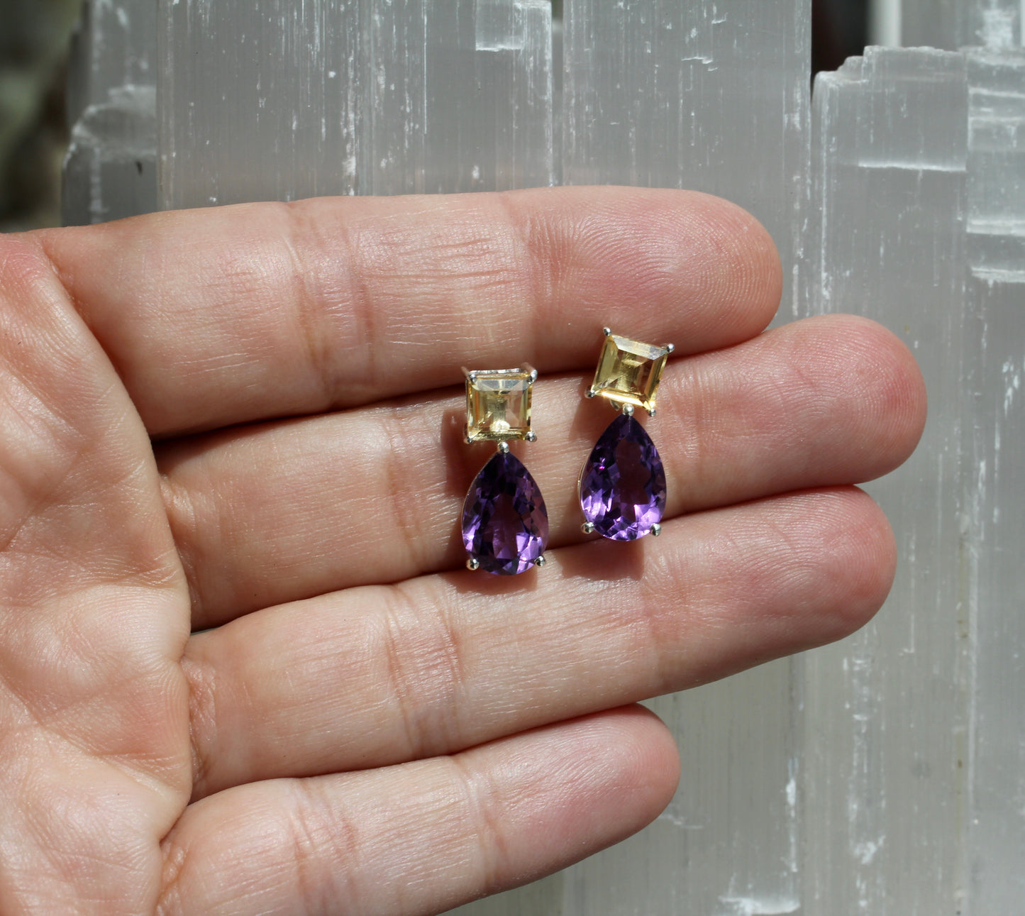 Amethyst Citrine Post Earrings