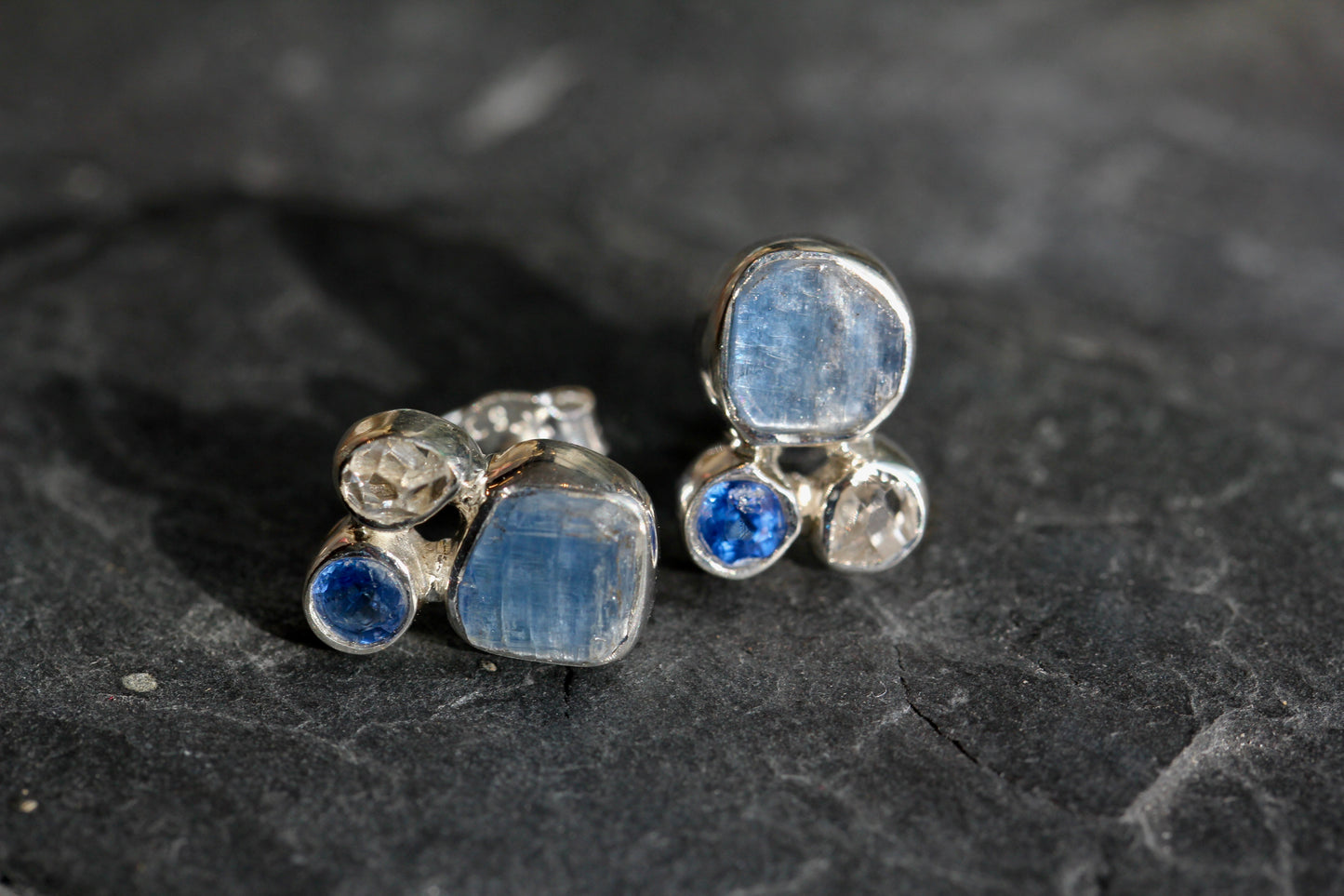 Kyanite Herkimer Diamond Cluster Post Earrings