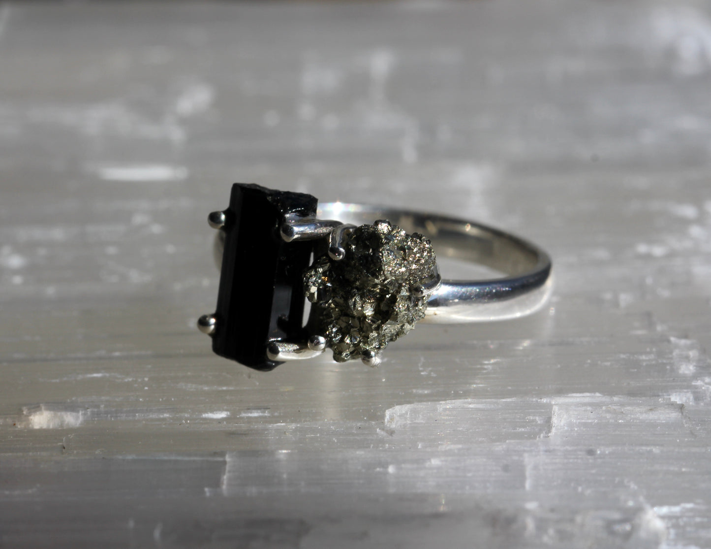 Black Tourmaline Pyrite Ring