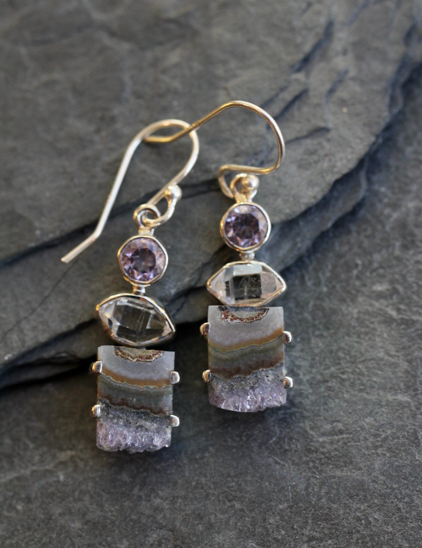 Amethyst Herkimer Diamond Earrings