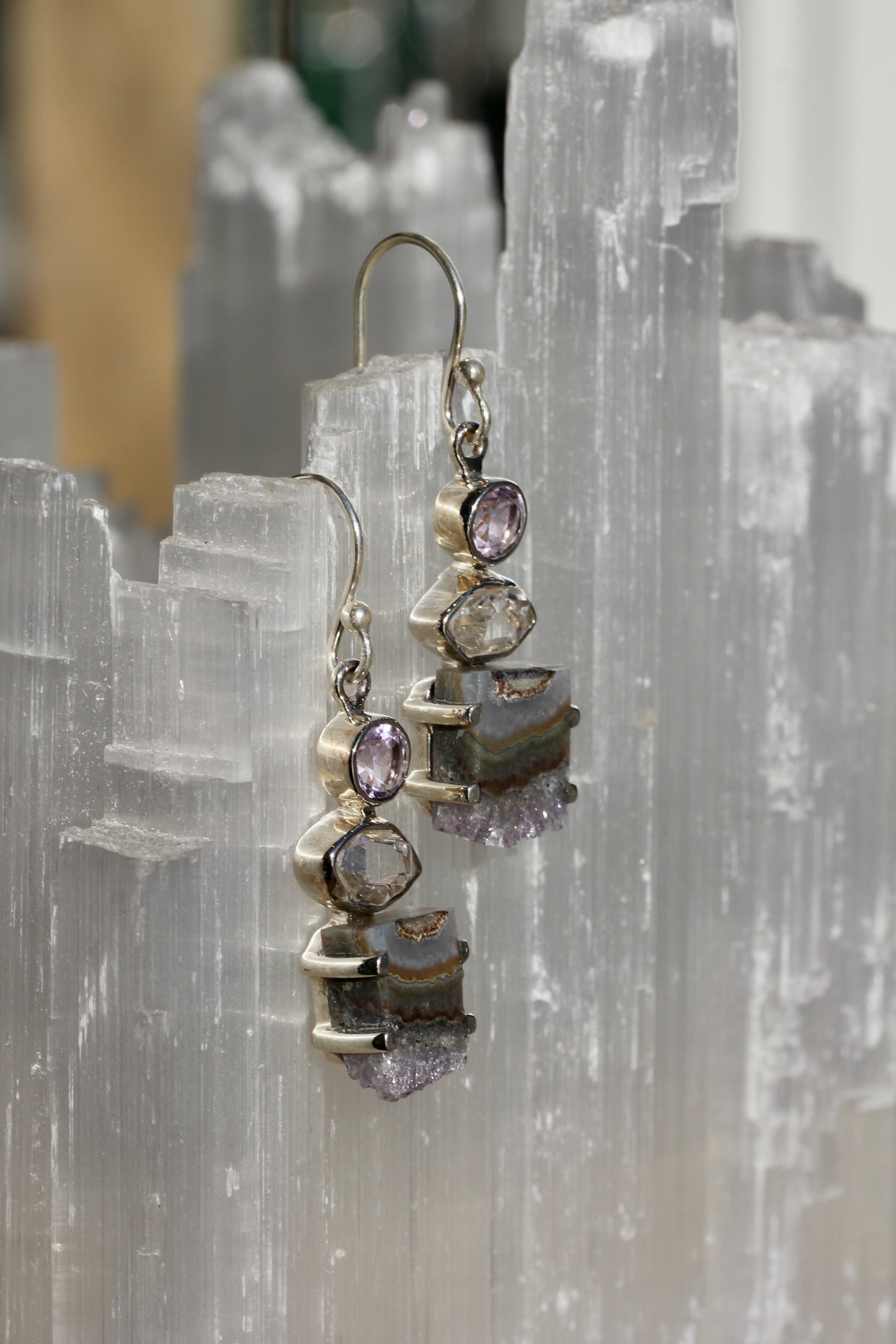 Amethyst Herkimer Diamond Earrings