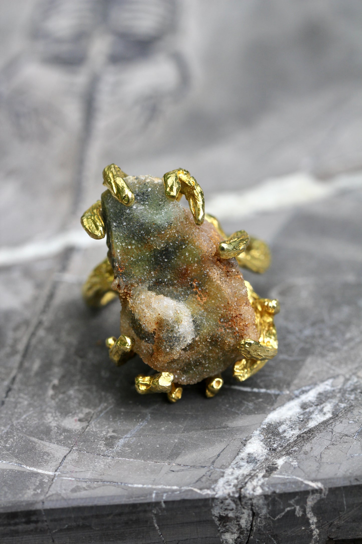 Chrome Chalcedony Druzy Branch Ring