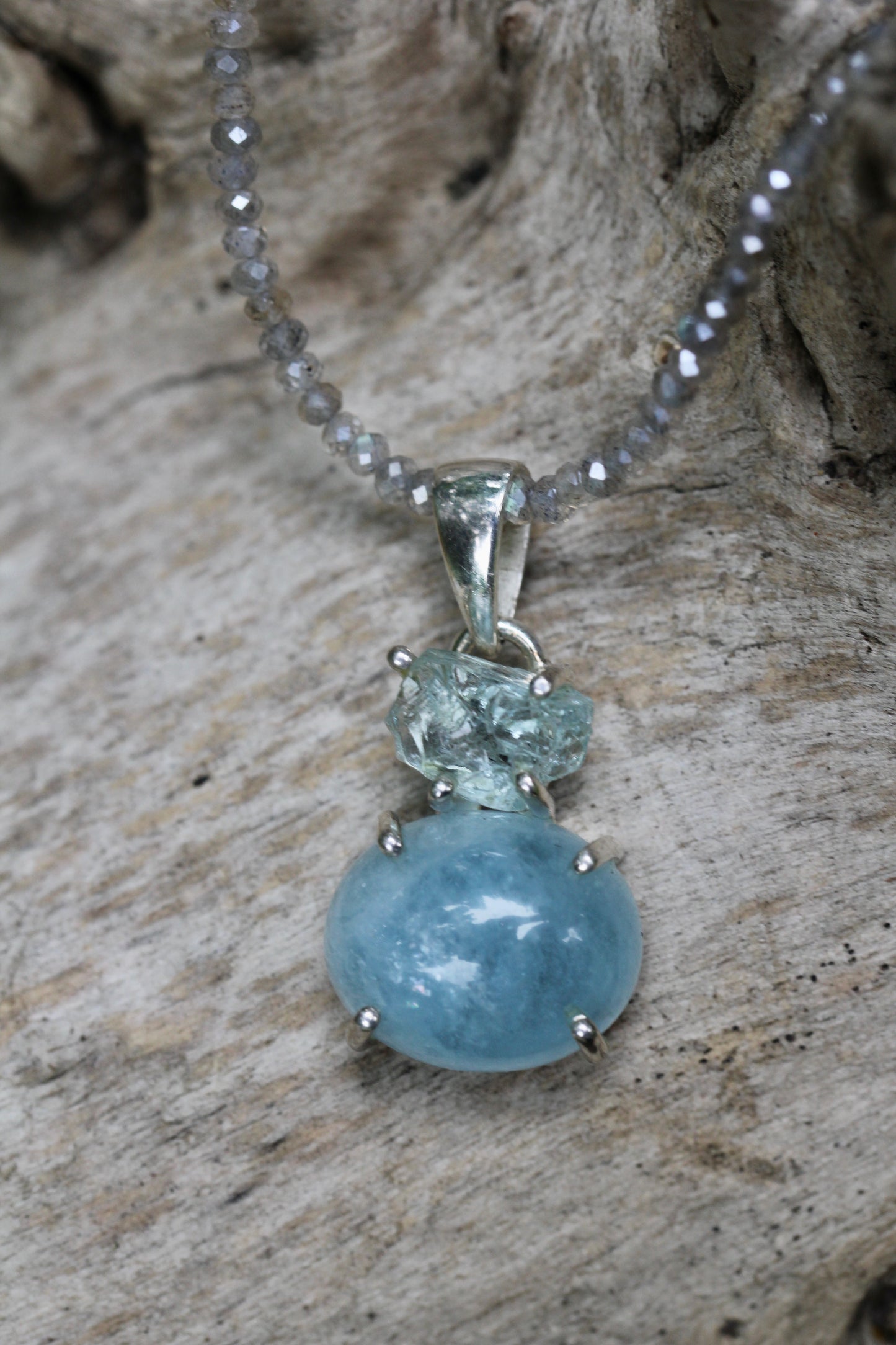 Aquamarine Labradorite Pendant Beaded Necklace