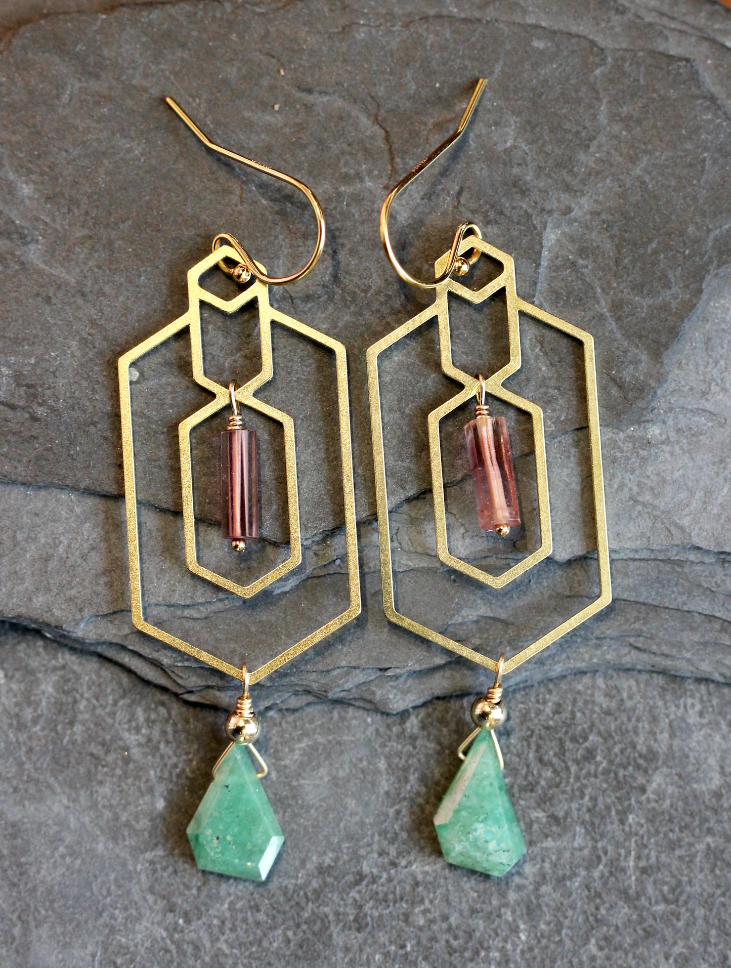 Emerald Tourmaline Window Frame Earrings
