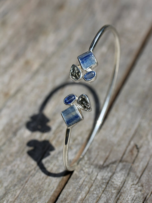 Kyanite Pyrite Silver Flex Bracelet