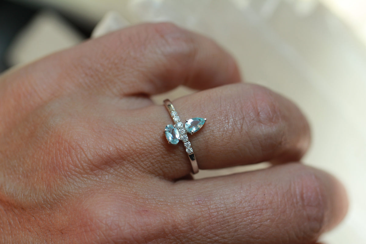 Aquamarine Moissanite Ring