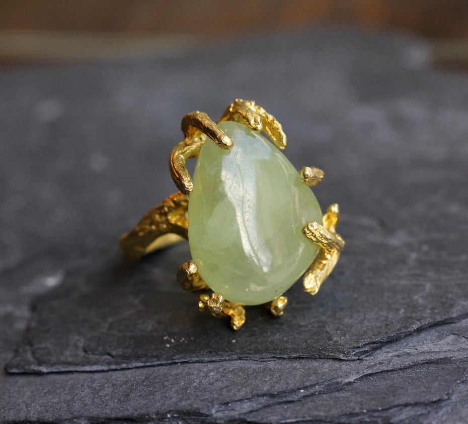 Prehnite pebble Branch Ring