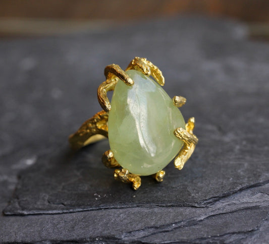 Prehnite pebble Branch Ring