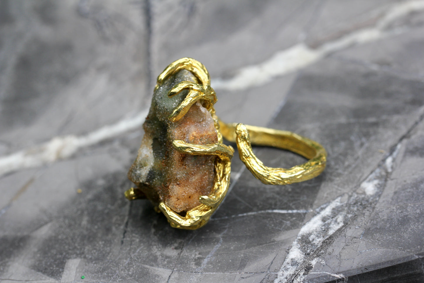Chrome Chalcedony Druzy Branch Ring