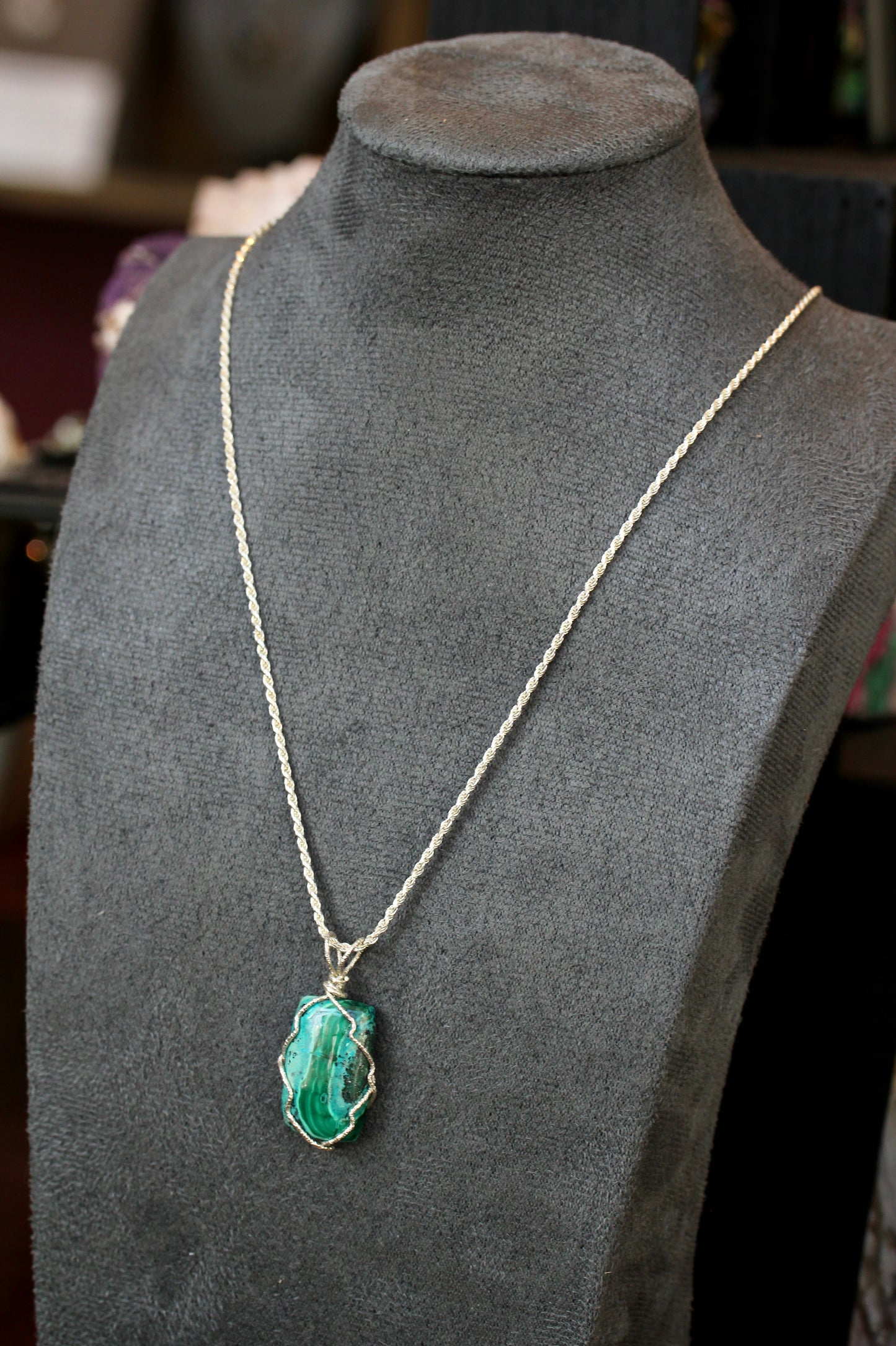 Chrysocolla Malachite Silver Wrap Pendant