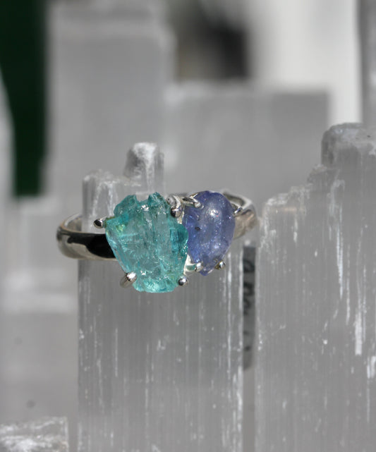 Raw Blue Apatite Tanzanite Ring