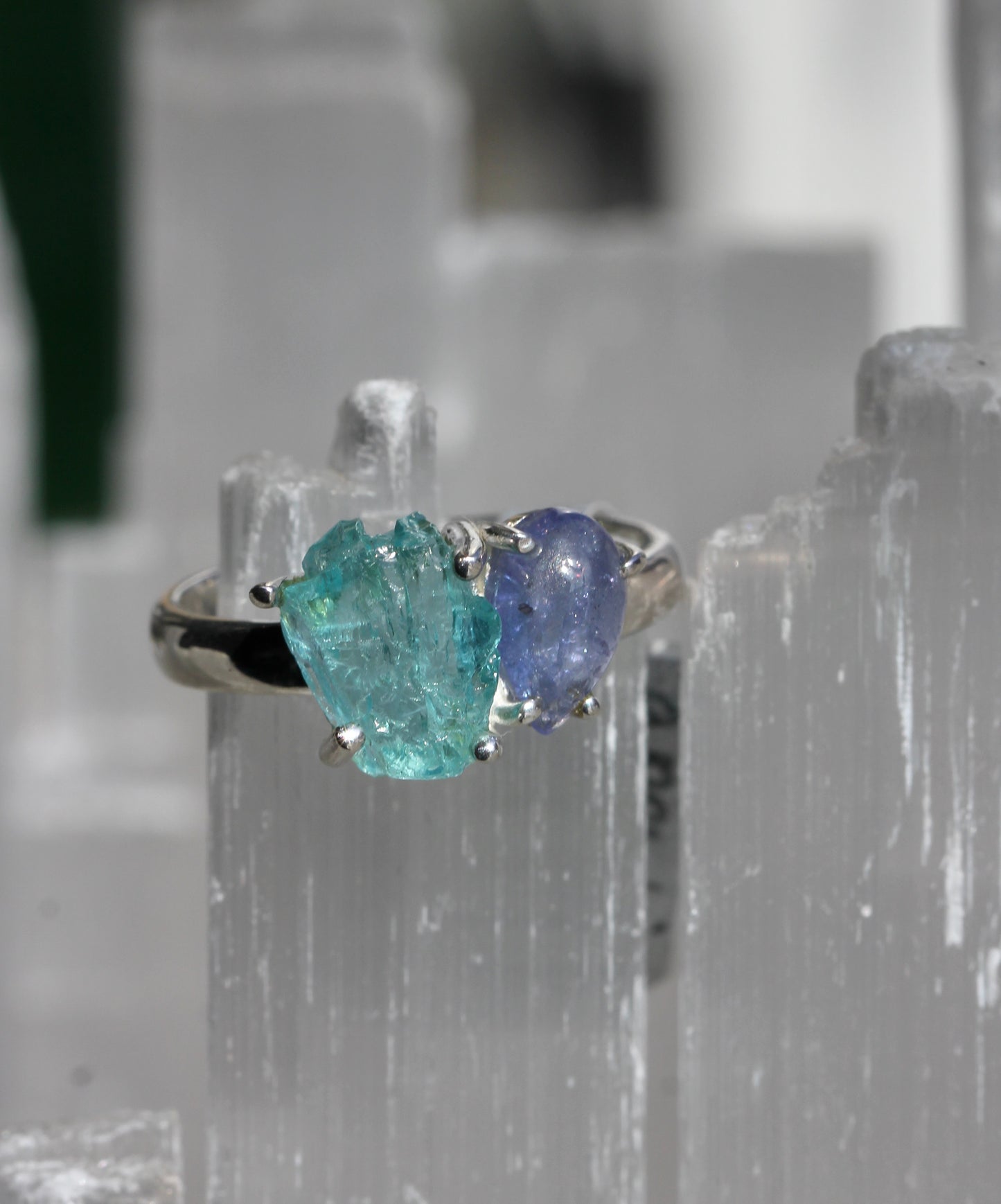 Raw Blue Apatite Tanzanite Ring