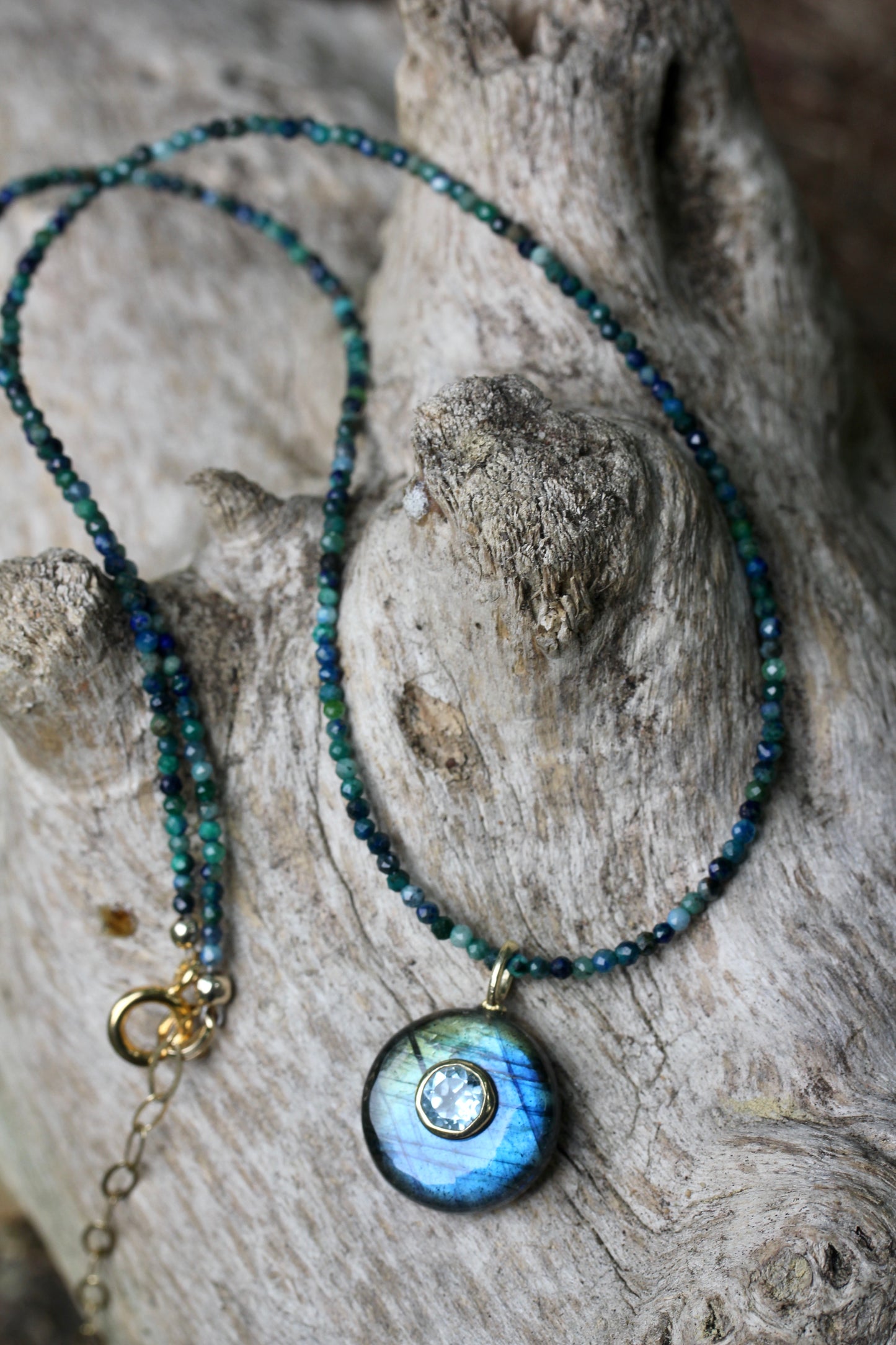 Labradorite Azurite Beaded Necklace