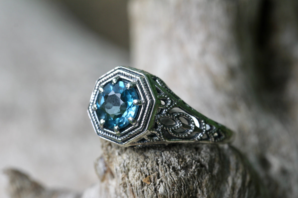 London Blue Topaz Filigree Ring