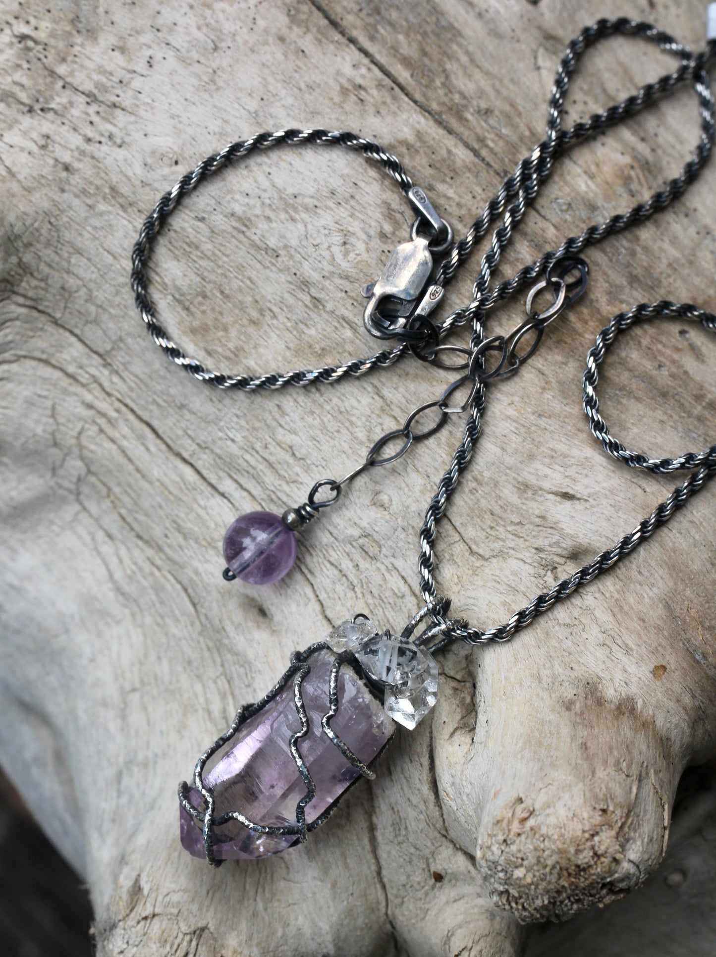 Vera Cruz Amethyst Herkimer Diamond Crystal Pendant