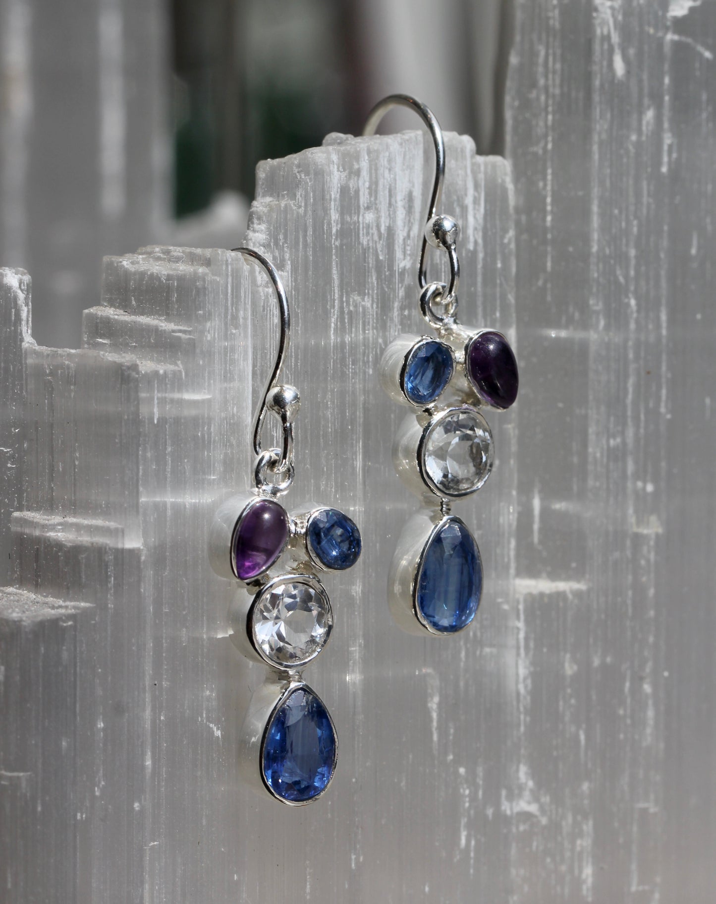 Kyanite Amethyst White Topaz Earrings