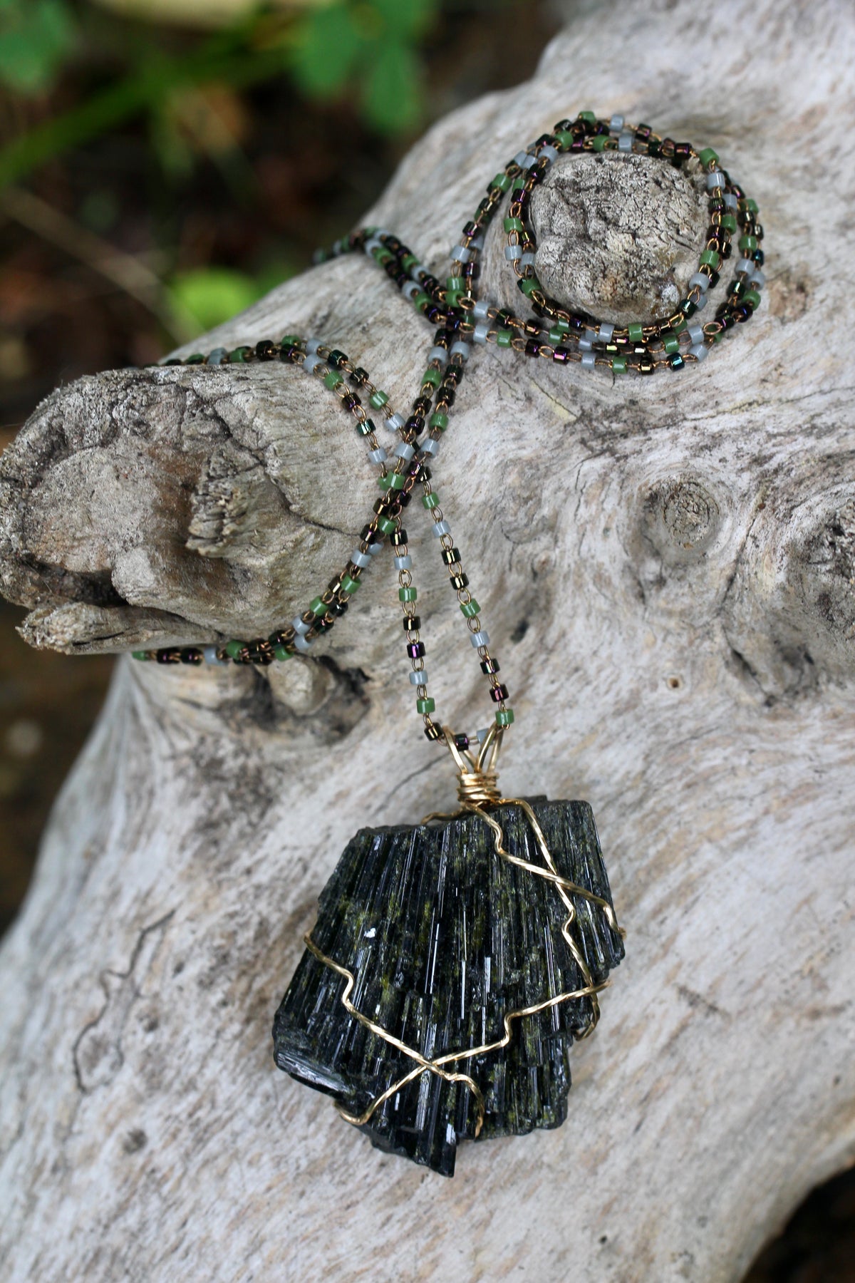 Chunky Epidote Glass Bead Chain Necklace