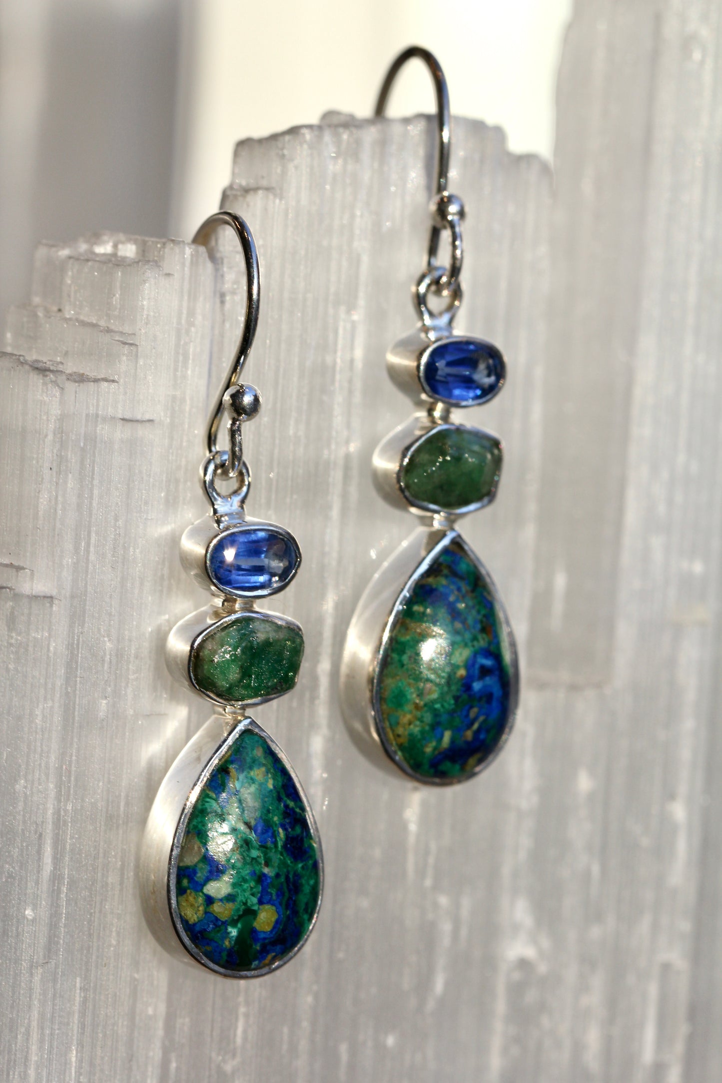 Azurite Malachite Emerald Kyanite Earrings