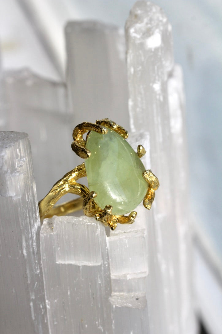 Prehnite pebble Branch Ring