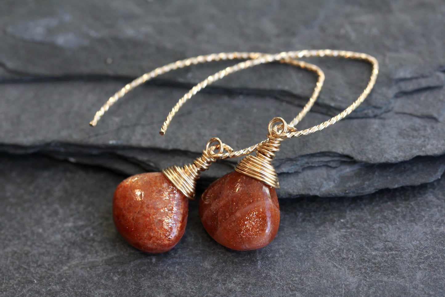 Sunstone Sparkle V Wire Gold Earrings