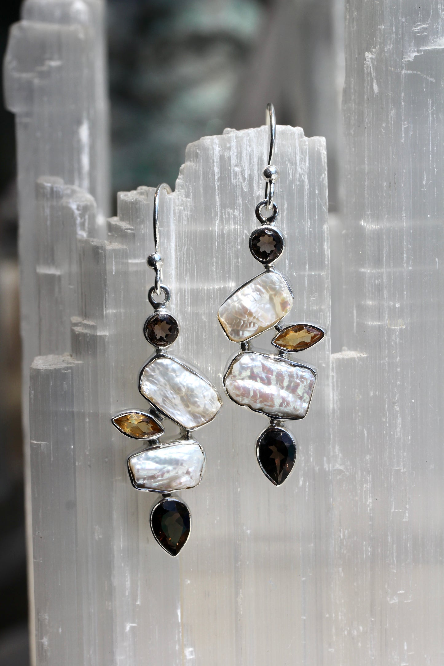 Fresh Water Pearl Smokey Citrine Earrings