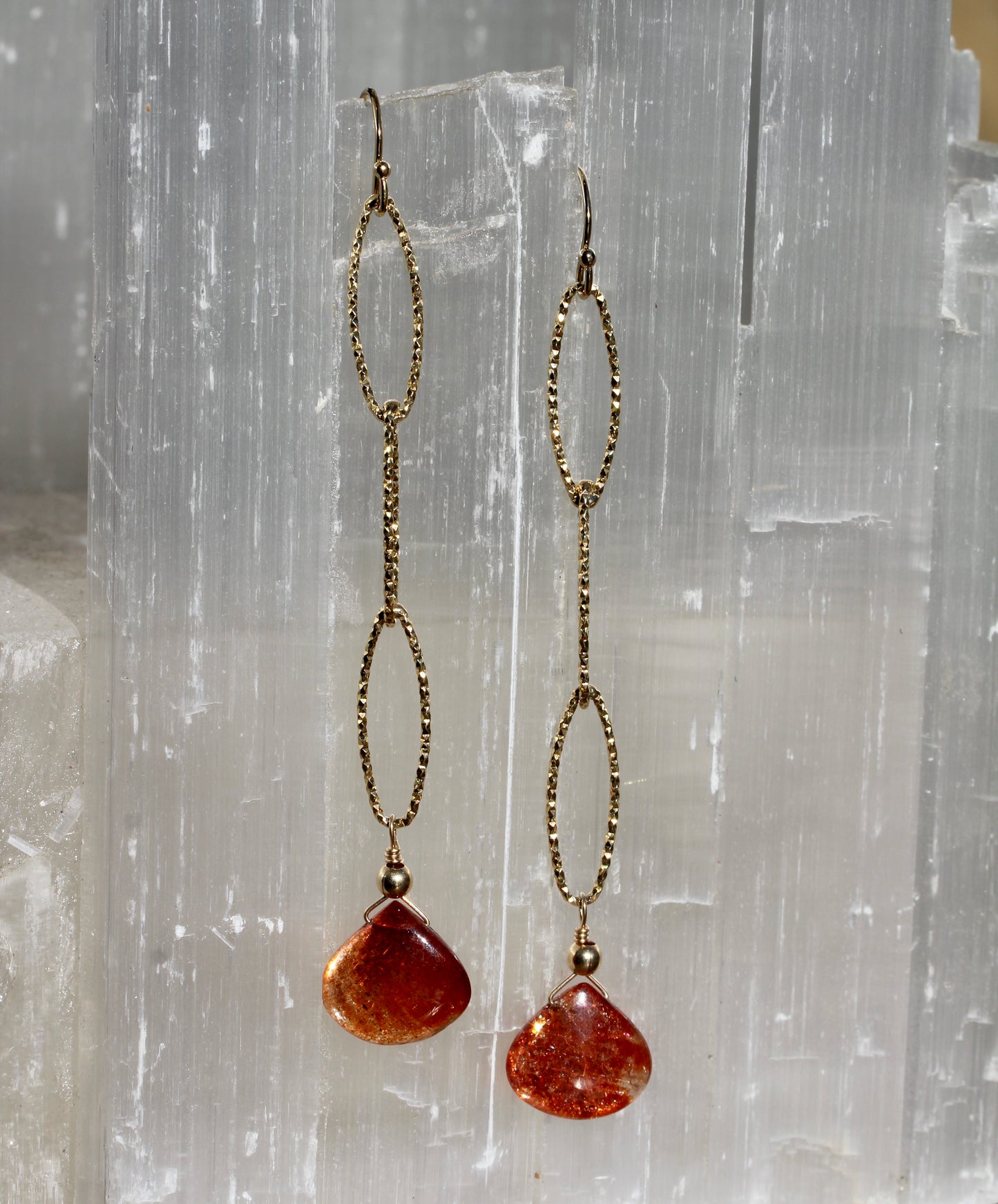 Sunstone Long Sparkle Chain Drop Earrings in Gold