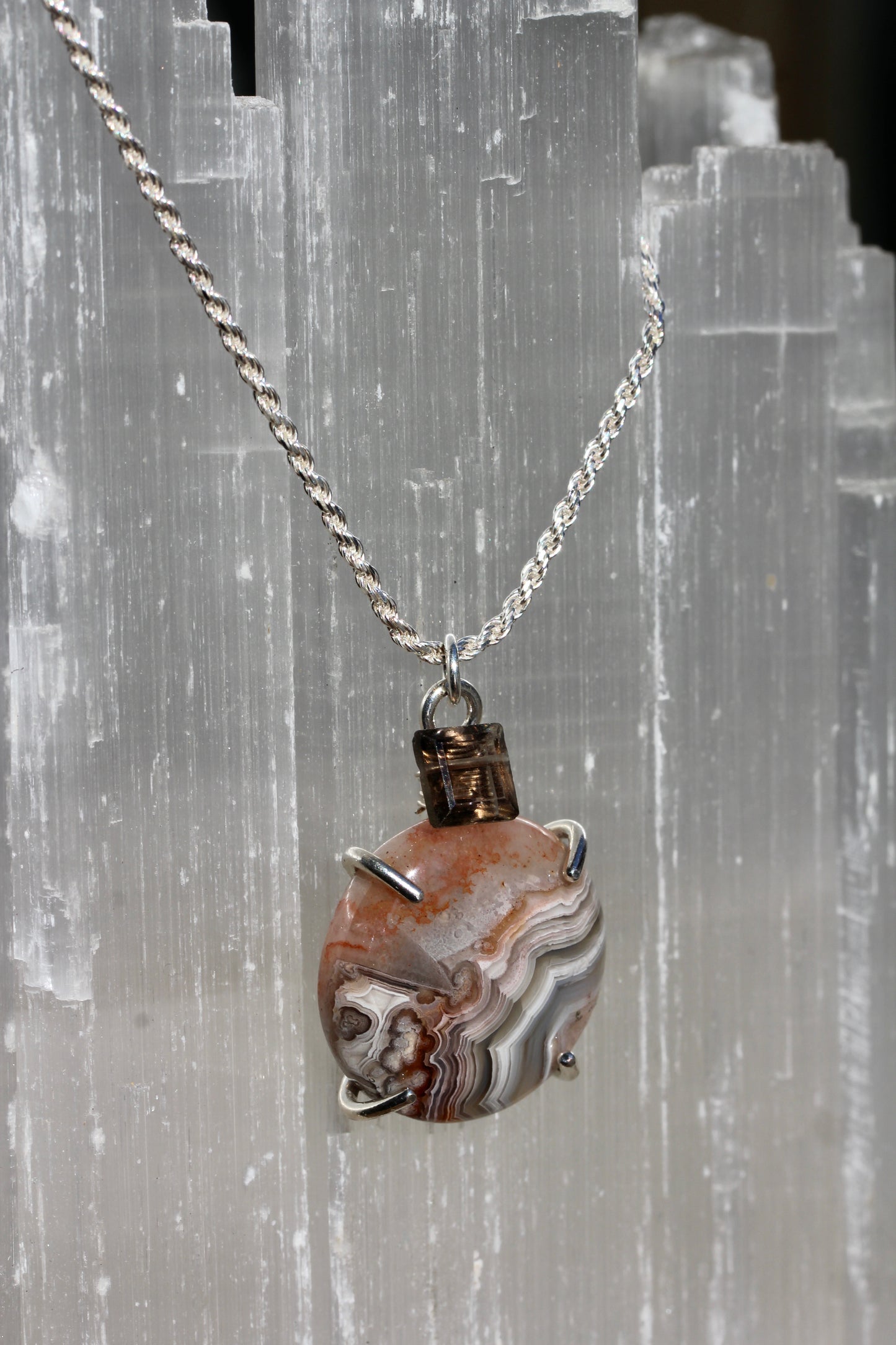 Crazy Lace Agate Smokey Quartz Necklace