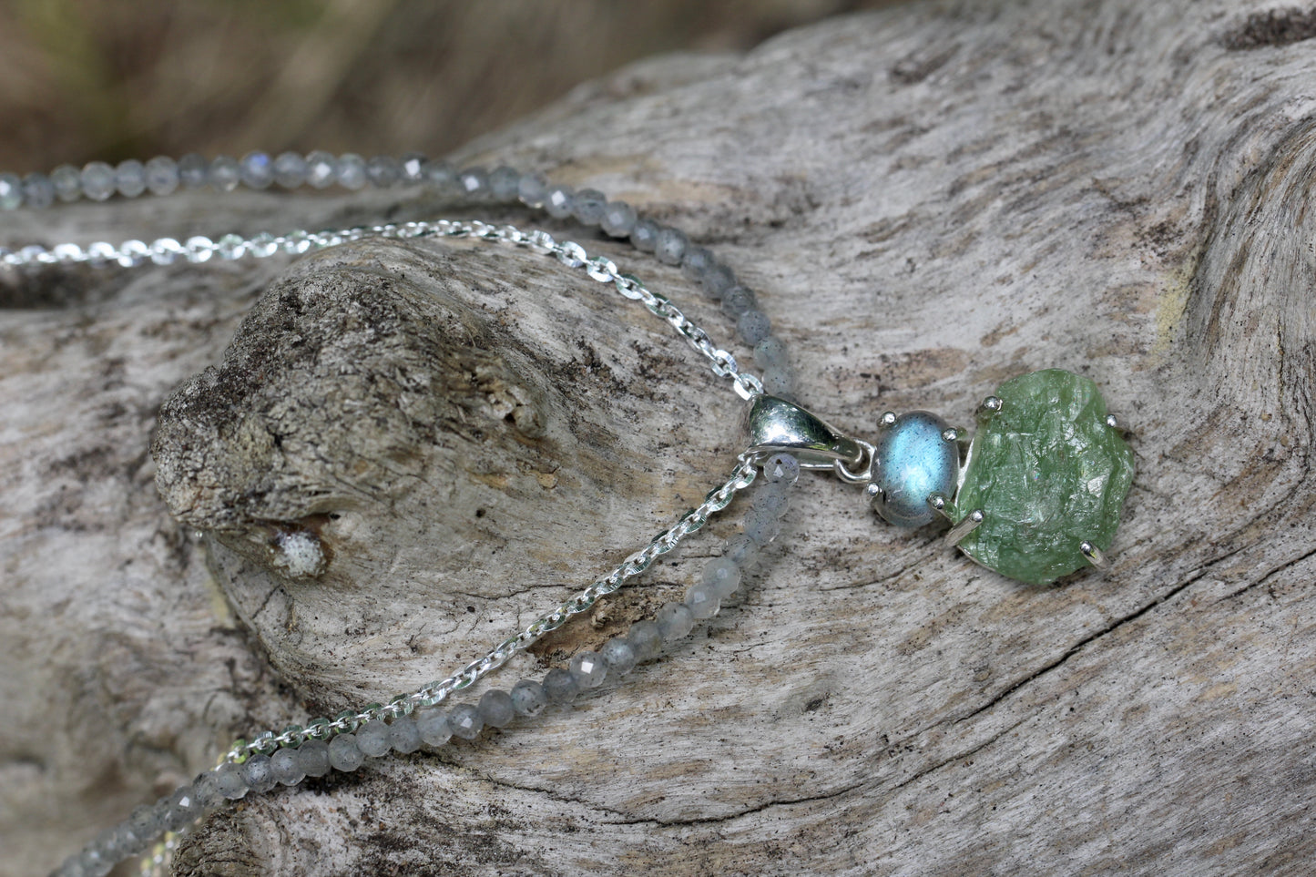 Green Kyanite Labradorite Multi Strand Necklace