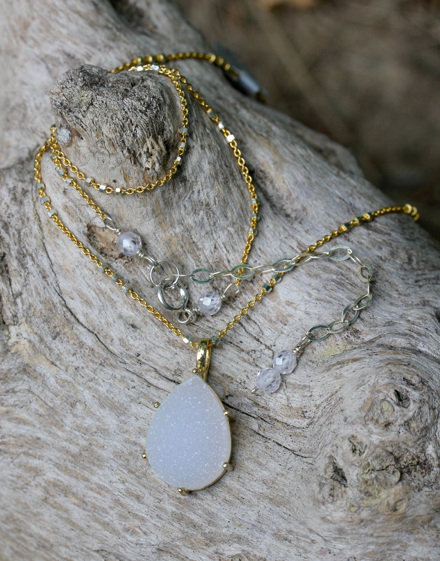White Quartz Druzy Two Toned Necklace