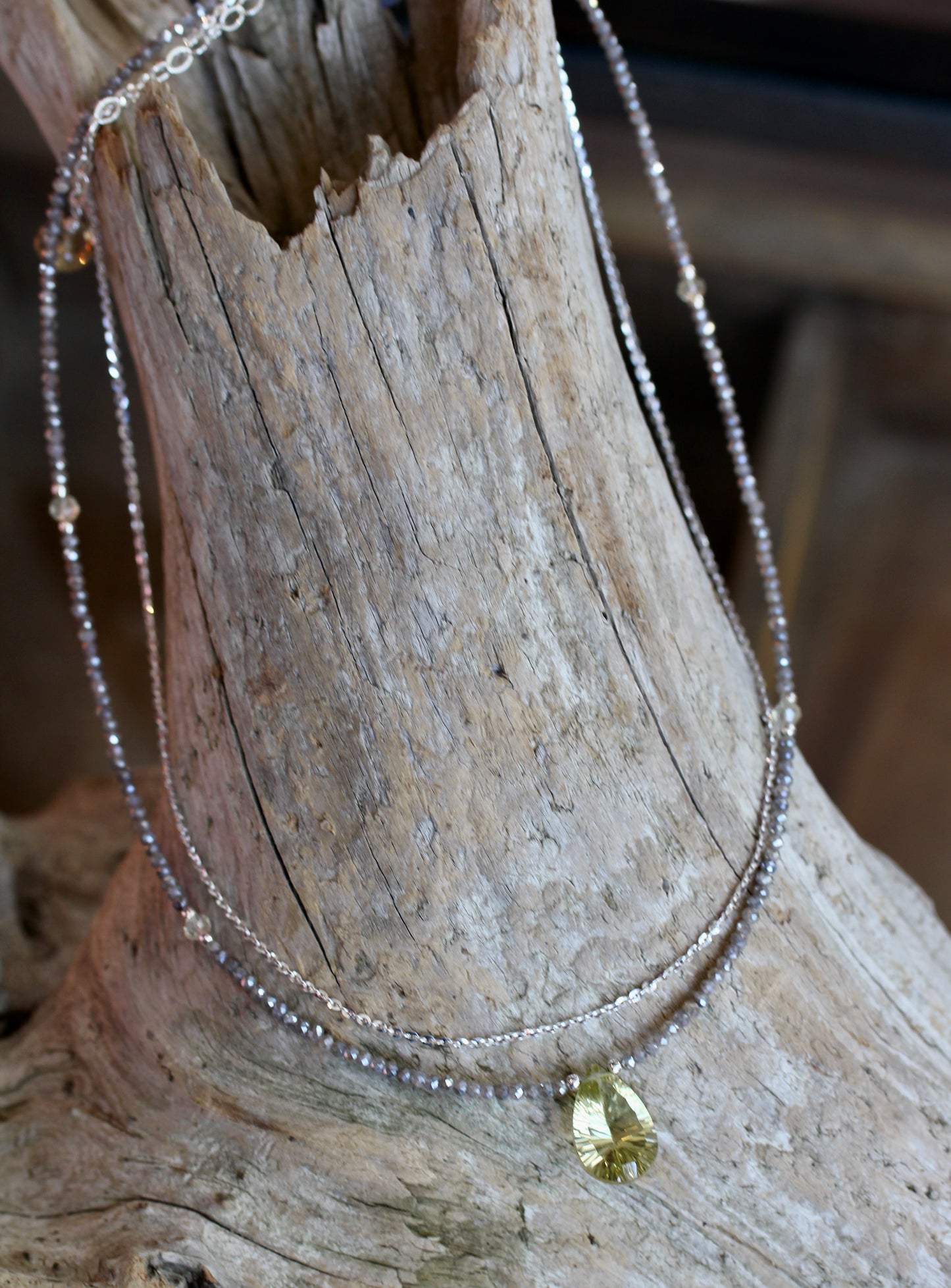 Lemon Topaz Labradorite Beaded Chain Necklace