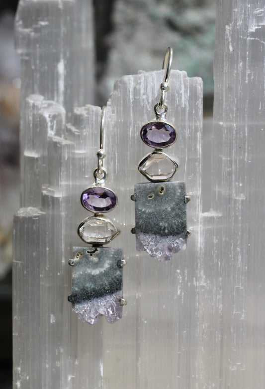 Amethyst Herkimer Diamond Earrings