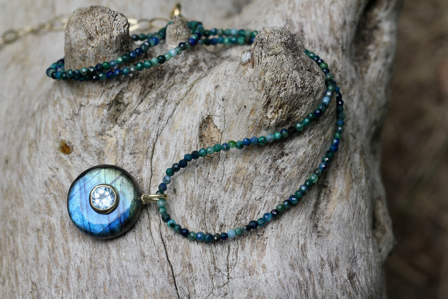 Labradorite Azurite Beaded Necklace